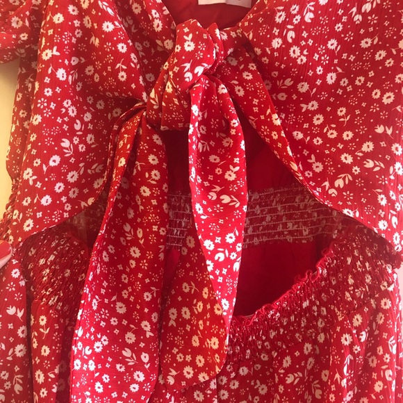 Pink Lily red and white floral tie front dress - Picture 2 of 4